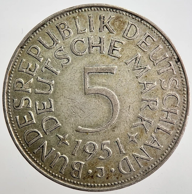 5 Deutsche Mark Münze 1951 J Wert 1951-J GERMAN 5 Mark Silver Coin | Very High Grade | a7904 £16.85