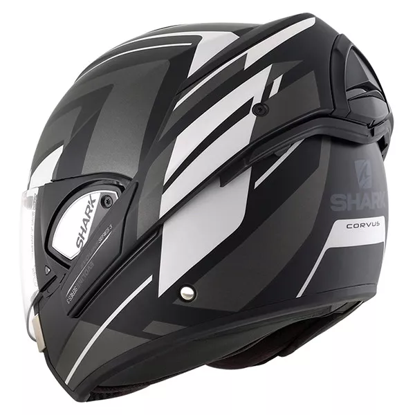 Shark Evoline S3 Corvus Mat Flip Front Motorcycle Helmet - Matt Black / White 3