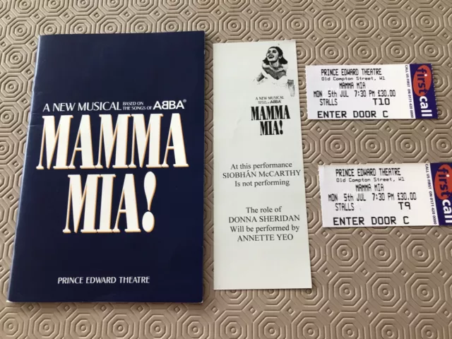 Mamma Mia Programme And Ticket Stubs From 5th July 1999 In Very Good Condition