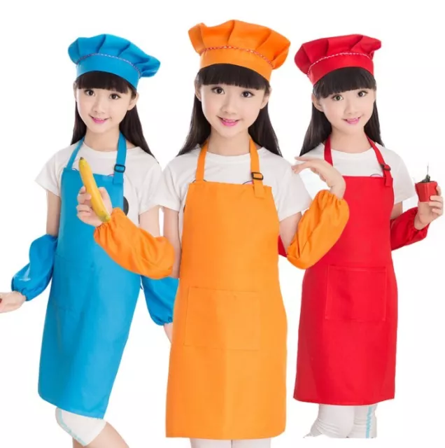 Unisex Children Adjustable Apron And Chef Hat Set Kitchen Cooking Baking Wear US