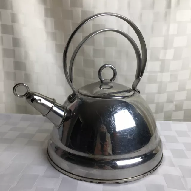 Copco Stainless Two Tone Gun Metal Teapot Tea Kettle Mesh Ball Spout  Whistle Lid