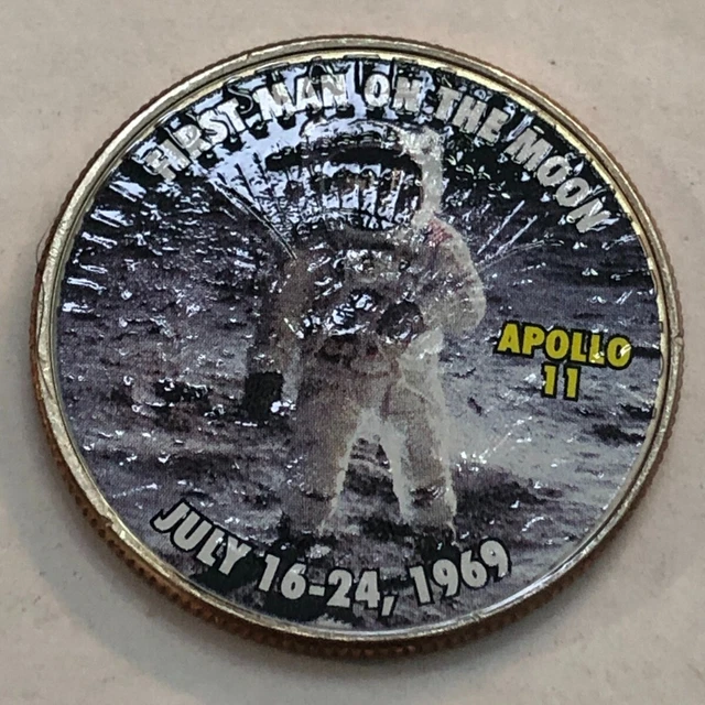 Colorized Kennedy half dollar.FIRST MAN ON MOON. JULY 16-24, 1969.APOLLO 11 #106