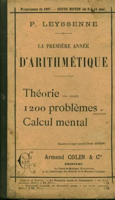 Livre ancien la première année d'arithmétique P. Leyssenne 1887