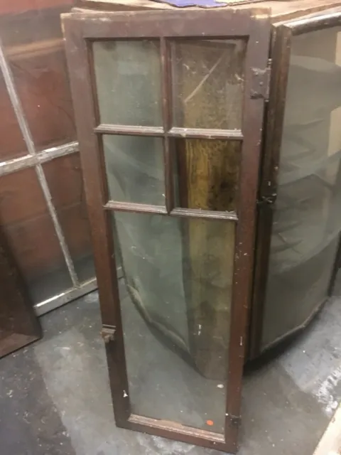 c1910-20 antique pine cabinet door - glass panels original hardware 48” x 16” w