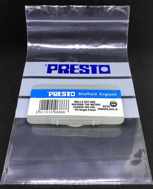 Presto 3 Piece Tap Sets HSS Metric Hand Tap Includes Taper, Second & Plug Taps