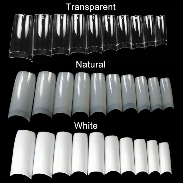 100X French Acrylic False Nail Tips Stiletto Almond Coffin Natural Clear UV Gel.