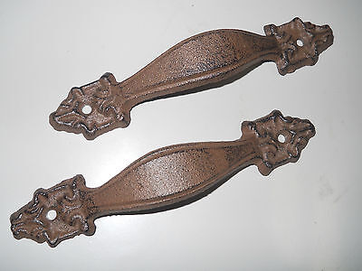 2 Large Cast Iron Antique Style FANCY Barn Handle Gate Pull Shed Door Handles #5