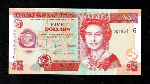 Belize $ 5 Dollars 2009 P 67  Unc * Qe Ii * Banknote