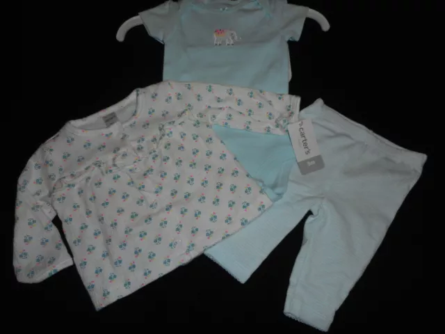 Carters 3 Piece Baby Girl Elephant Little Cardigan Set - Size 3 Months - New