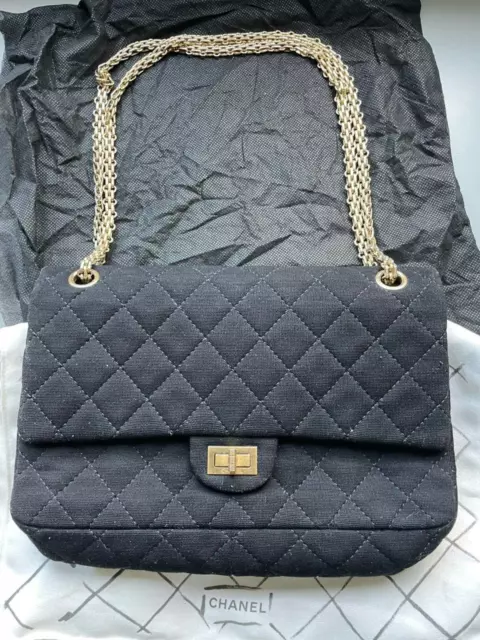 CHANEL BLACK QUILTED Fabric 227 Classic Reissue 2.55 Double Flap