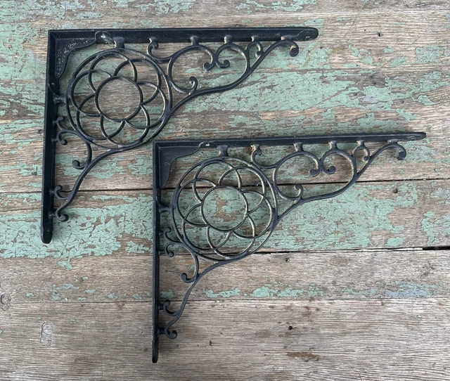 Two (2) Cast Iron Ornate Vine Garden Corbels Brackets