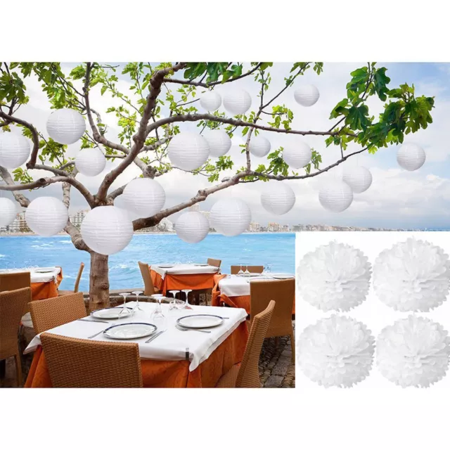 White Tissue Paper Pompoms Flower And Paper Lanterns Wedding Party Decoration