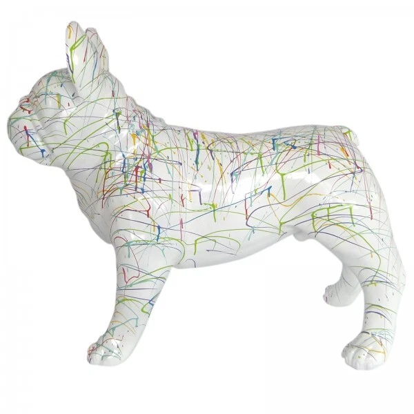 Statue Chien Bouledogue Français En Résine Rouge Multicolore Longue 35 Cm 3665176928755
