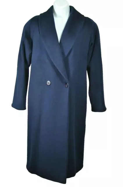 ASHLEY SCOTT 100% Wool Coat Double Breast Navy Blue Petites Made in the USA Lg