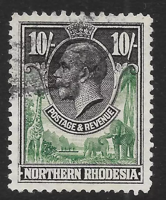 Northern Rhodesia 1925-29 10/- Green & Black SG 16 (Fine Used)