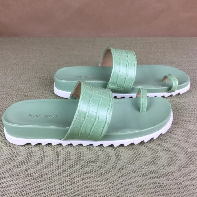 NINE WEST Green Faux Leather Sandals Open Toe Slip On Shoes Women’s Sz 8.5M New!