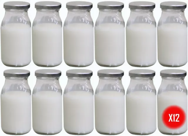 Set Of 12 Classic Mini Milk Bottles With Lid 200Ml For Events And Crafts Etc