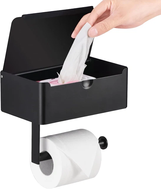 Soporte de papel higiénico grande con estante, dispensador de toallitas y almacenamiento, acero inoxidable