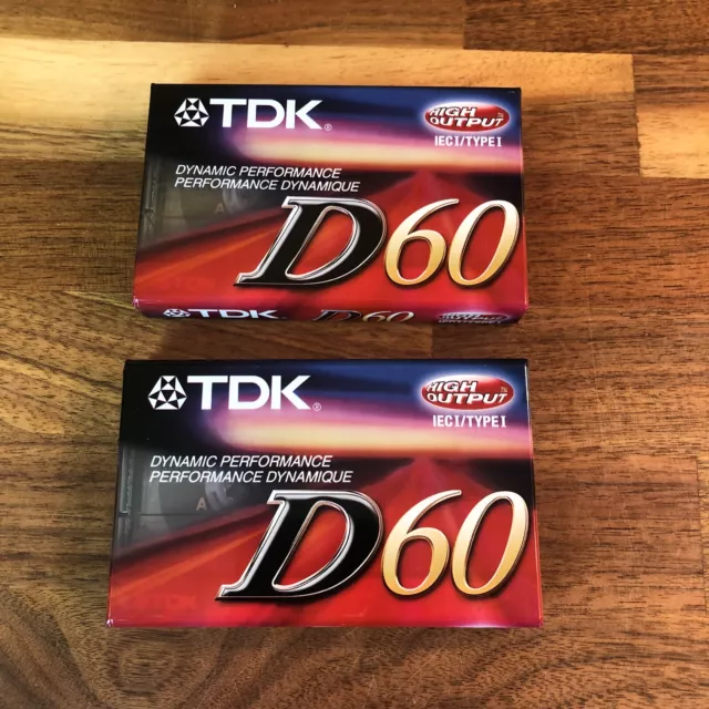 Lot Of 2 New TDK  D60 Blank Audio Cassette Tapes IEC/Type I Normal Bias Sealed