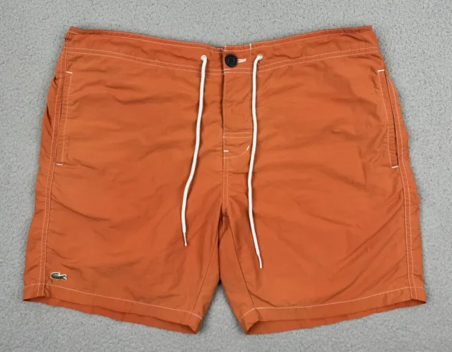 Lacoste Swim Trunks Mens Large Orange DEVANLAY Drawstring Lined