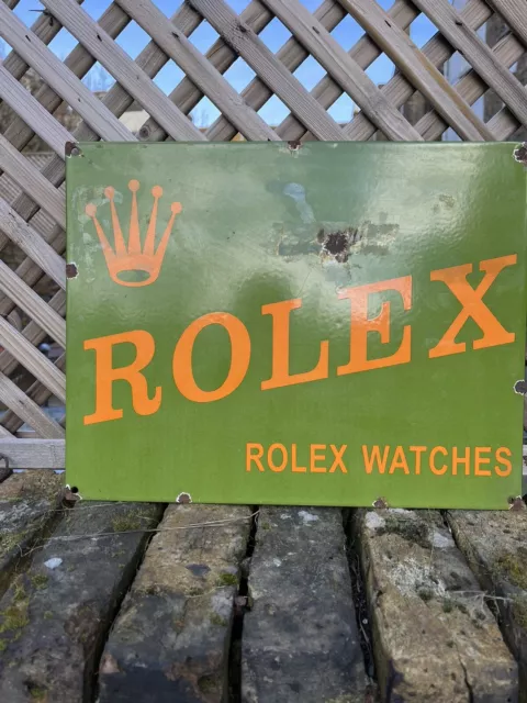 Vintage Swiss Rolex Watches Dealer Shop Sign - Enamel - Great Retro Condition.