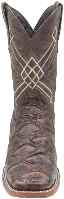 Men Pirarucu Leg Print Leather Western Wide Square Toe Brown Cowboy Boots 3