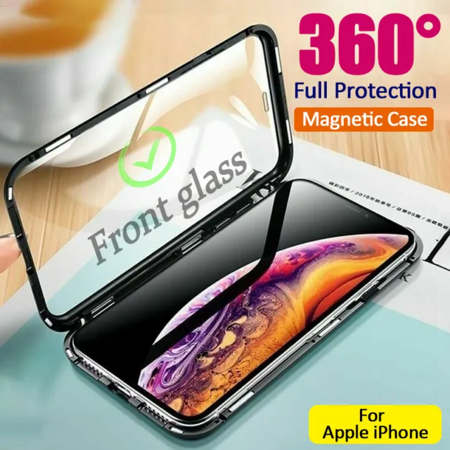 360° Glas Handyhülle Magnet Case Metall Bumper Für iPhone 14 13 12 XR XS Max 8+