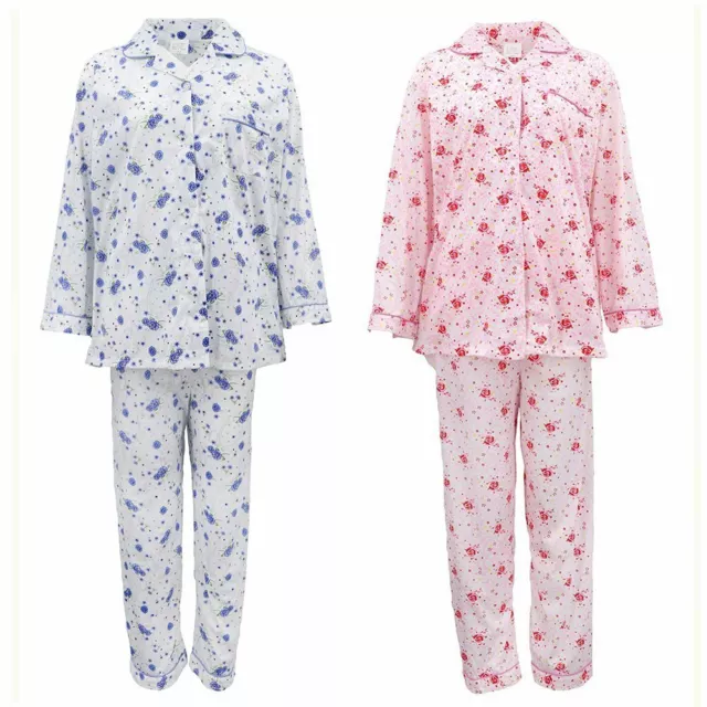 Women's 100% Cotton 2PCS Set Long Sleeve Nightie Sleepwear PJ Pajamas Pyjamas