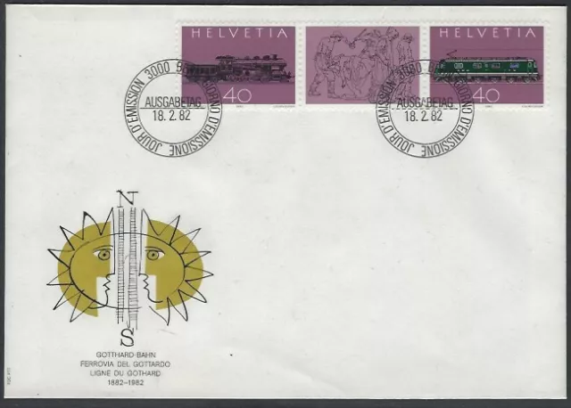 v2169 Schweiz/ Eisenbahn  MiNr 1214/15 3-er-Streifen auf FDC