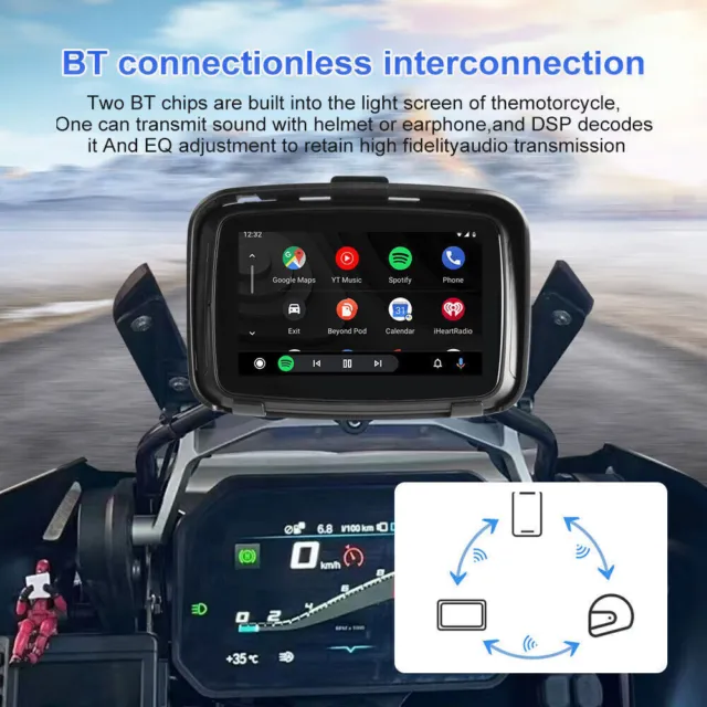 Portable 5 inch Wireless Apple Carplay Android  For Motorcycle Navigator Monitor