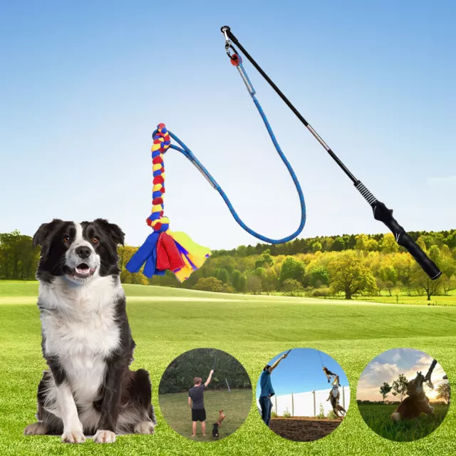 Outdoor Play Fun Interactive Dog Flirt Pole Extendable Teaser Wand Tug Toy Rope