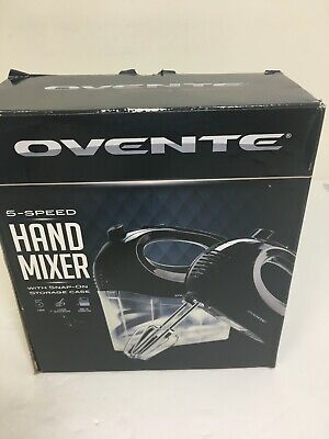 Hand Mixer Ovente Electric with 5 Speed Setting and Snap-On Case, Black HM151S