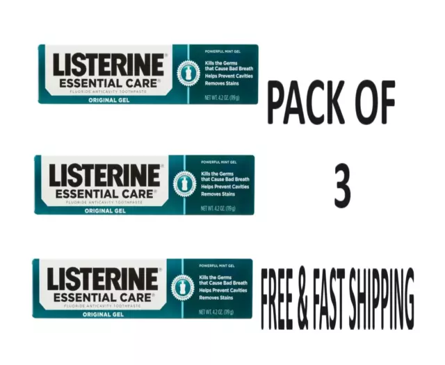 Listerine Essential Care Original Gel Fluoride Mint Toothpaste, 4.2 oz, 3 Pack