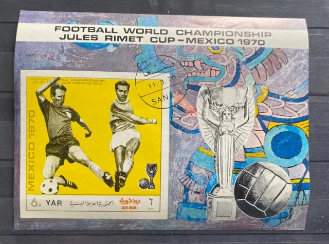 1970 Foglio Souvenir YAR/YEMEN - Posta aerea - Coppa del Mondo di calcio - Messico nuovo di zecca 2 Fmp