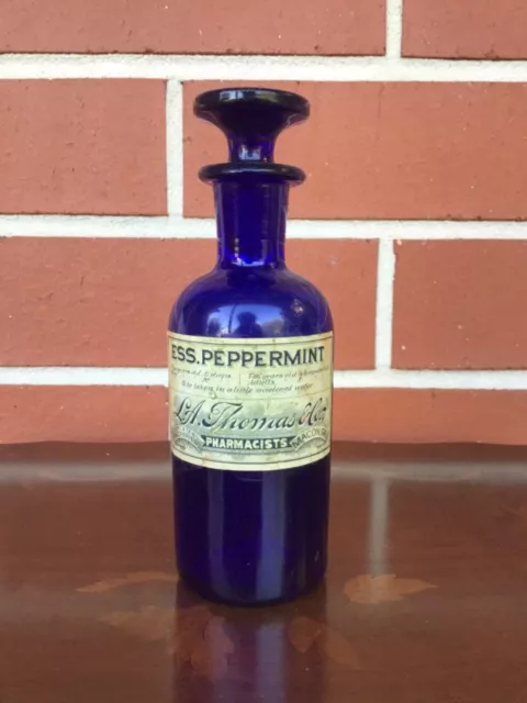 Old Cobalt Blue Pontilled Medicine Bottle - L.A. Thomas & Co, Pharmacists, Macon