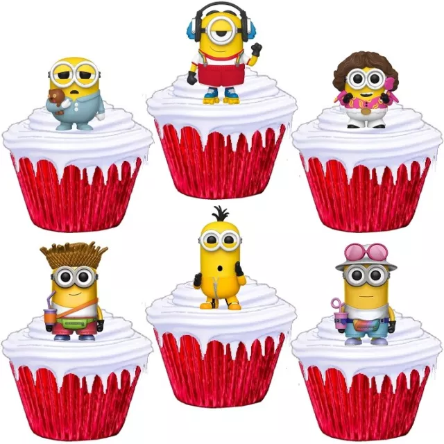 24 Minions # Stand Up Cup Cake Toppers Edible Birthday Party Decorations