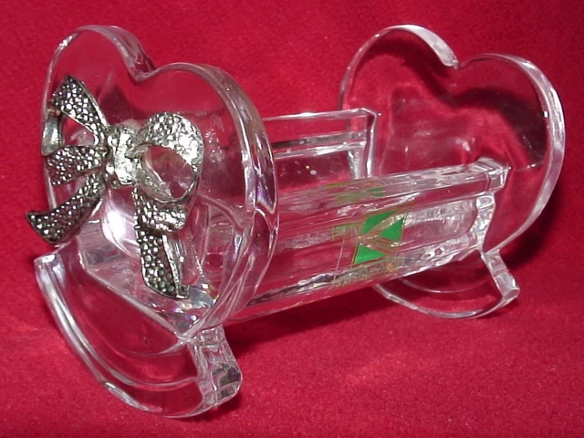 Lead Crystal Baby Cradle Metal Bow On Heart End Kristalcolor Italy Vintage 3.5"