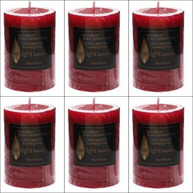 6x Scented Pillar Candle Dark Red Candles Red Rose Candle 5x8cm Bulk