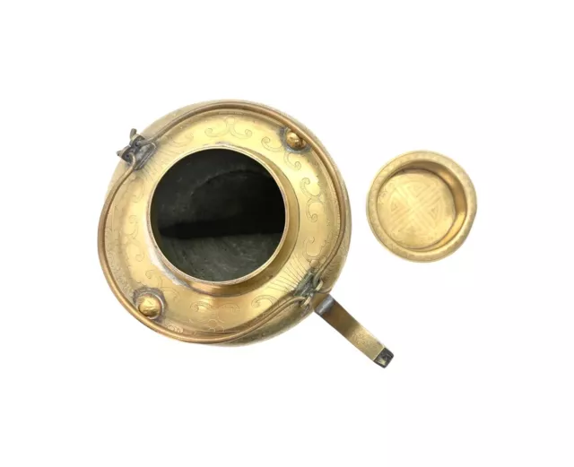 Teapot Brass with Dragon Engraving Design Vintage Oriental Collectibles Decor 3