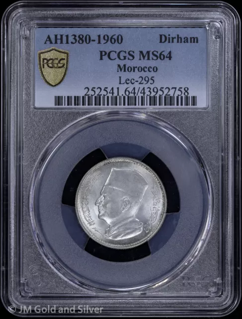 AH1380-1960 Moroccan Silver Dirham PCGS MS 64 | Lec-295 Uncirculated UNC BU