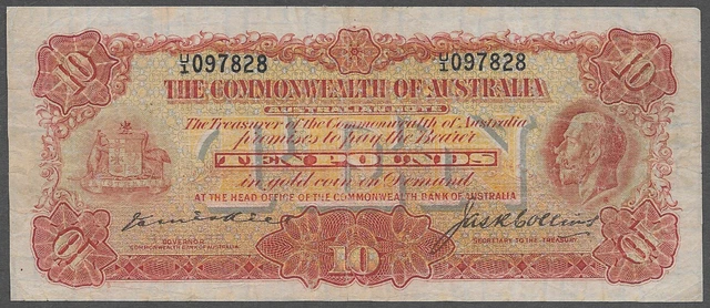 Australia ten pound note, 1925 (Pick 18a), Kell Collins signatures, rare