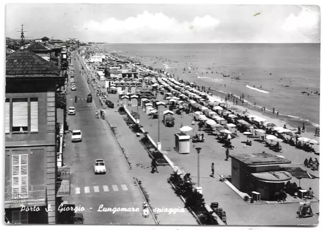 CARTOLINA DI ASCOLI ,PORTO SAN GIORGIO - LUNGOMARE E SPIAGGIA viaggiata 1965