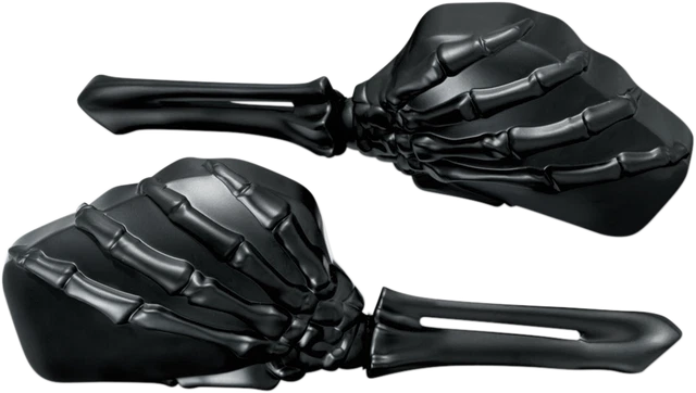 Kuryakyn 1758 Black 3" x 5"Black Skeleton Hand Screw in Motorcycle Mirror Set