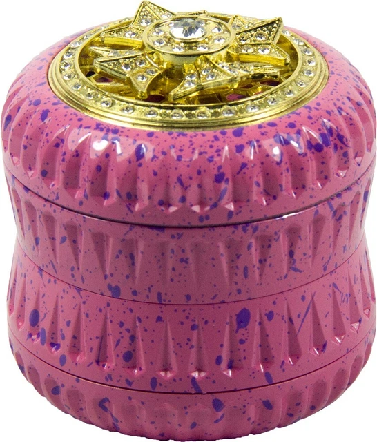 2.5" 4 PC Aluminum Herb Spice Tobacco Grinder W/ Spinner on Top Pink Color