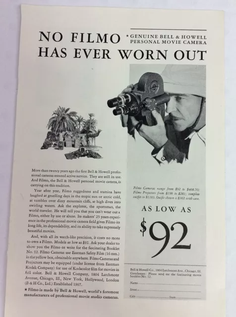 Vintage Original Print Ad 1931 Bell & Howell Filmo Movie Cameras 6.5" x 10" PA65