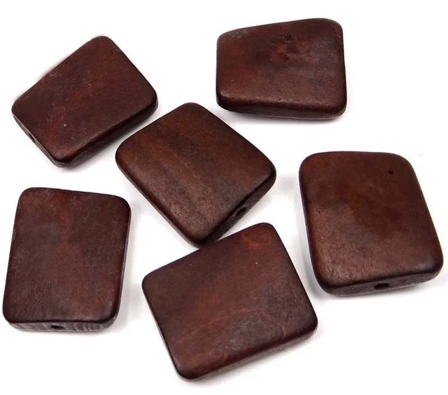 35x30mm Wavy Rectangle Wood Pendant Focal Beads (6) - Coffee Brown