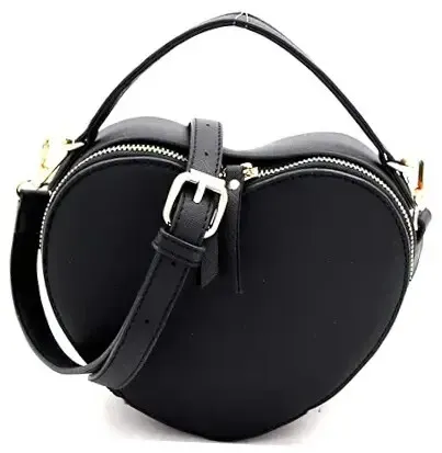 Cute Heart Shape Girls Womens Vegan Leather Small Handle Satchel Zblack