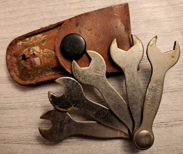 Set of 5 Vintage Miniature Spanners in Original Leather Case, Collectable