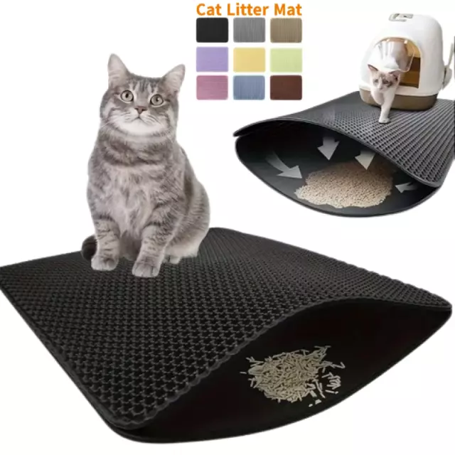 Double Layer Cat Litter Mat Non-Slip Washable Pad for Cats Litter Box, Paw Clean