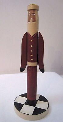 Vtg Folk Art Wood Hand Carved Painted Santa Tall Candle Holder Jointed Arms